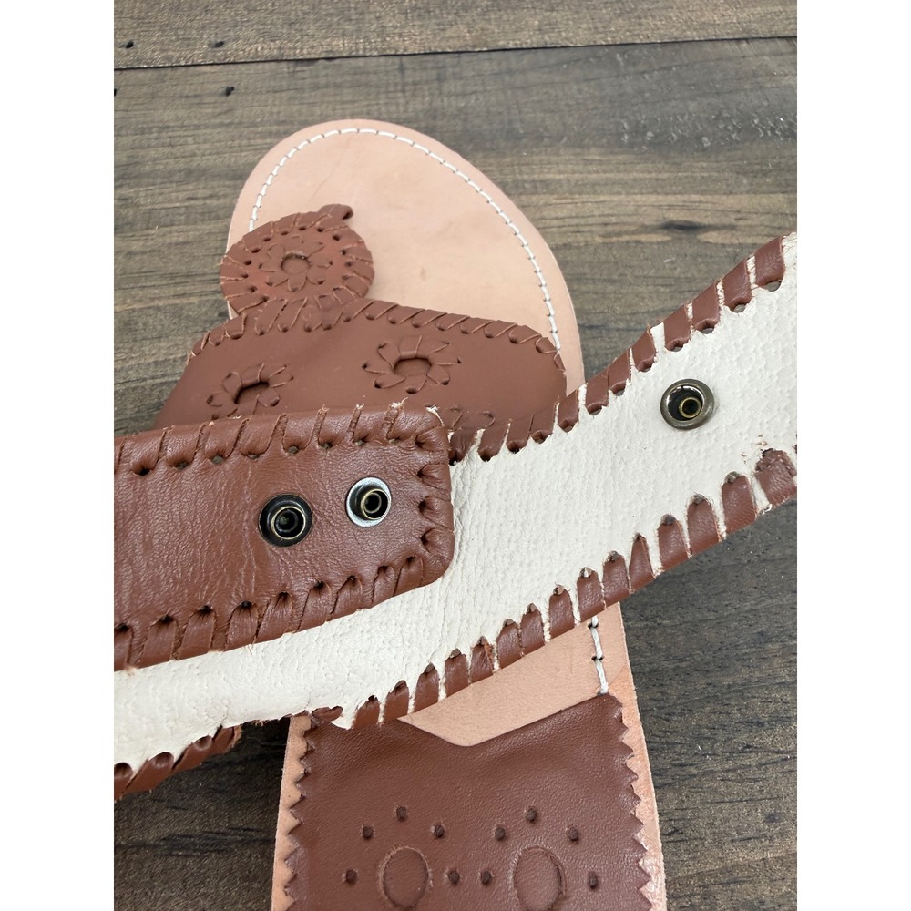 Jack Rogers Cognac Brown Leather Whipstitch Gladiator Thong Sandals Womens 7M - Picture 8 of 10